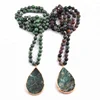 Fashion India Agate necklace Natual Stone necklace Long Knotted Green Stone Drop Pendant Women Necklace
