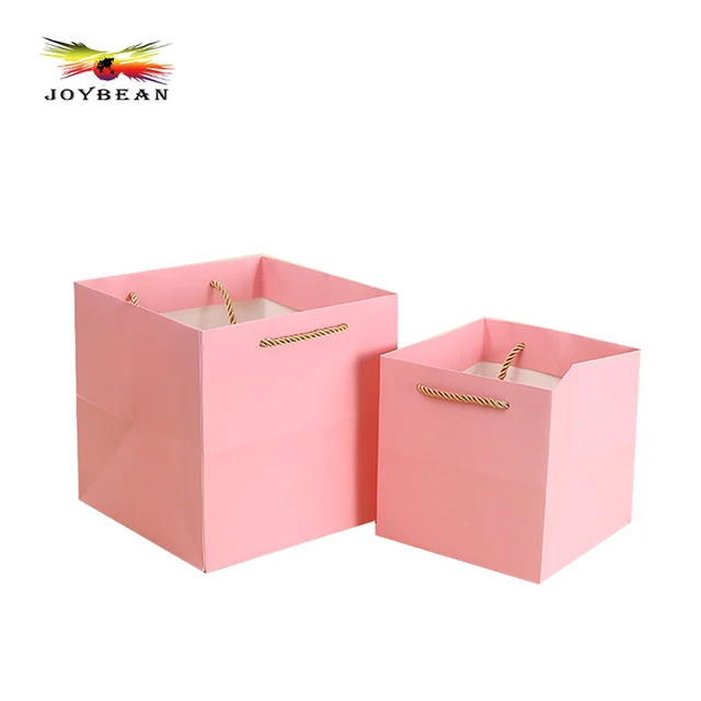 luxury custom square shape design pink gift paper bags for