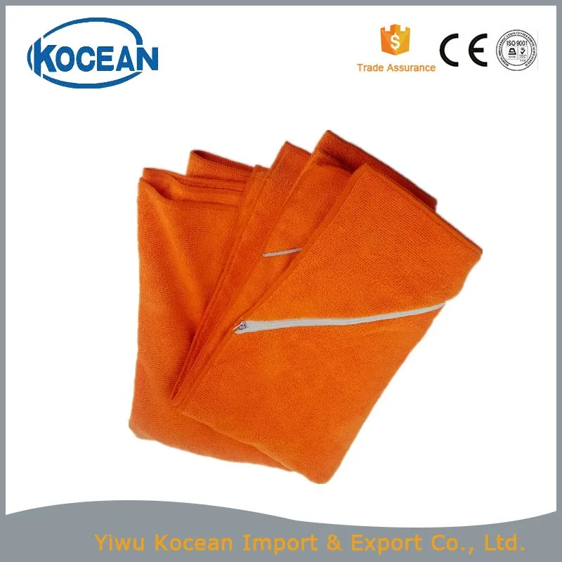 embroidered logo microfiber sport towel gym towel with zipper