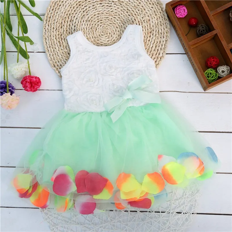 女の子ピンクローズ花びら裾ドレス女の子花服6異なる色かわいい子供服プリンセスチュチュドレスvestidosティス仕入れ・メーカー・工場