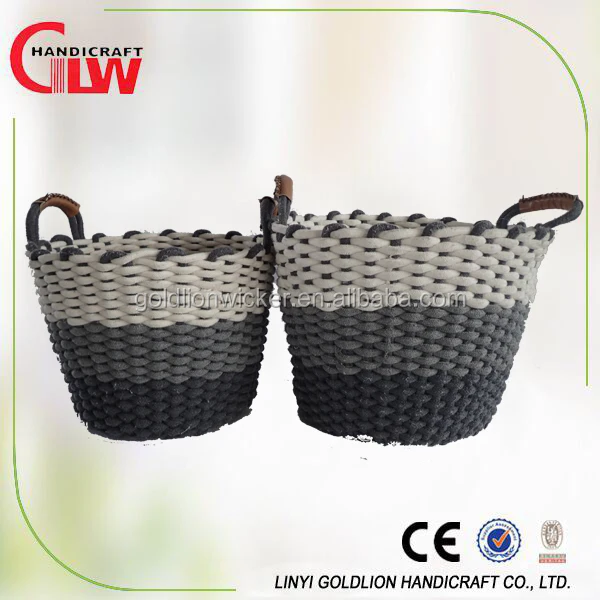 cheap round cotton rope storage basket with handles