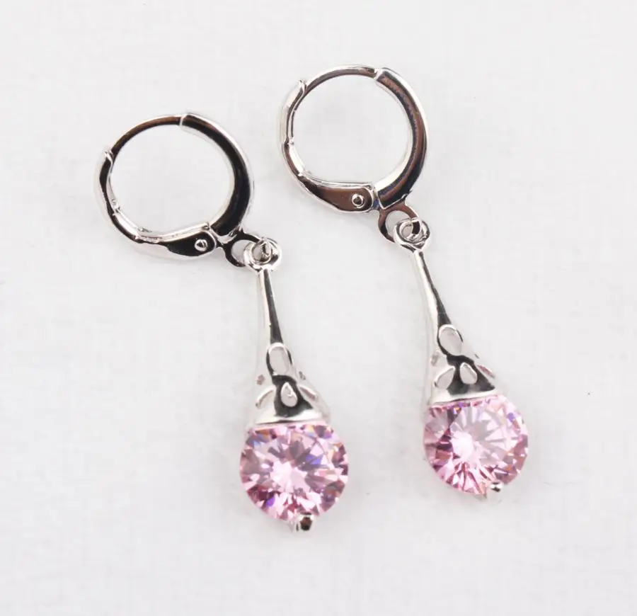 Women 2015 Exquisite fashion Copper plating silver Eardrop inlaid zircon crystals Water droplets Ear Studs Earrings Jewelry gift