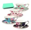 Bone China Tea Cup and Saucer Set with Gift Box Floral Tea Cups, 8 Oz. 1set=1cup+1dish