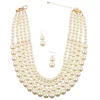 Women Elegant Jewelry Set Multi Strand 5 Layer Pearl Bead Cluster Collar Bib Choker Necklace and Earrings Suit