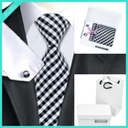 Custom Grid Tie Busniess Hanky Cufflink Tie Set