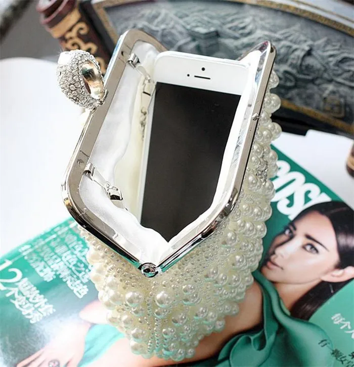 High quality fashion ring pearl shell evening party purse clutch bag