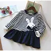 Hao Baby Girls Plus Velvet Sweater Skirt New Children's Baby Striped Autumn And Winter Models Warm Padded Dress