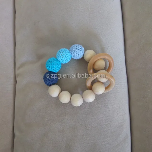 toddler gift rainbow crochet teething wooden beads bracelets