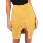 Lace Up Pink Purple Brown Yellow Suede Ladies Clothes Women Short Bodycon Office Skirt