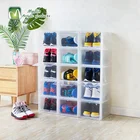 2018 Wholesale stackable Plastic Drop Front Door shoe boxes for sneaker