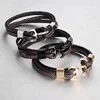 fashion Jewelry Gold Plated Two Color Braided Wrap Leather Luxury Men Bracelet