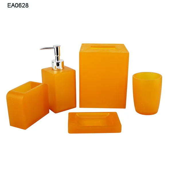 5 pcs laranja conjuntos de acessórios do banheiro da resina conjunto de banho transparente