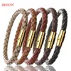 High quality Stainless steel magnet clasp antique color genuine leather bracelet for men women
