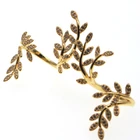Opening Rings Paved Cubic Zircon Three Stone Leaf Shape Rings for Women Girls