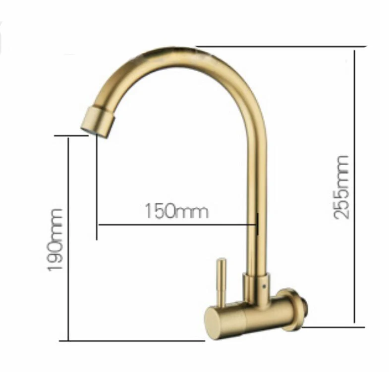 Wall Mount Cold Water Only Mixer Tap Gold Faucet Kitchen For Kitchen Sink