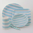 Colorful Striped Cheap Paper Cup And Plate Party Tableware Sets