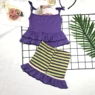 New design apparel baby girls clothing set children sun top matching ruffle short with lace outfit