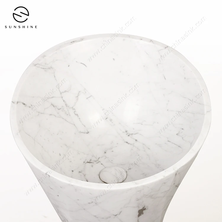Natural Stone Italian White Marble With Black Veins Wash Pedestal Basin