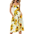 Wholesale Sunflower Sleeveless Sling Button Clothing Women Print Casual Dress