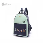 School 2017 Color Blocking Embroidery Cat PU Travel Backpack Shoulders School Bag For Girls Or Student