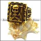 Latest Design Total Gold Plating Stainless Steel Skull Signet Ring with Cross Bones