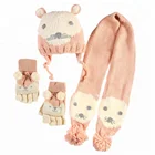 3 Pieces Soft Cable Knit Children Hat Gloves Scarf adorable mouse looks