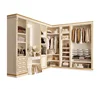 Classic American style oak wooden closet bedroom wardrobe cabinet with golden line finished