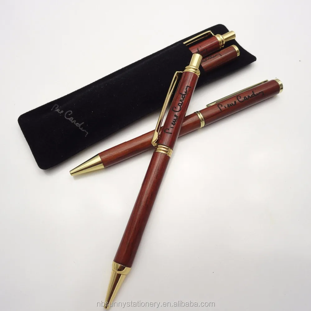 customized logo wooden ball pen and mechanical pencil set with