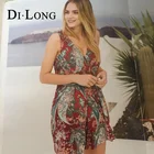 Latest Design Ladies Sexy Deep V Neck Sleeveless Summer Beach Dress