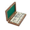 Mini Wooden domino game set with wooden box board games playing on table top