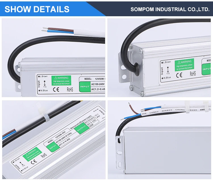 AC/DC Sompom 12V 3.75A Waterproof IP67 Constant Voltage 45W Outdoor Switch Power