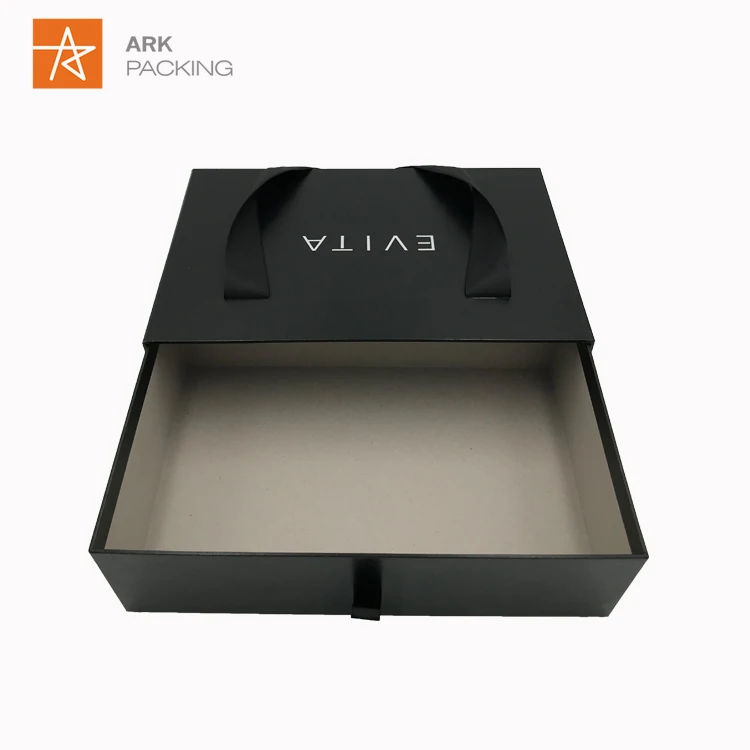 factory customized logo rigid gift box with ribbon handle