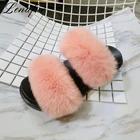 2018 Fashion Cute Design Lady Lovely Pink Fur Slides Full Real Rabbit Fur Sandals Slippers