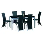High gloss black malaysia tempered glass dining table 6 chairs set modern
