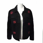 Royal wolf women denim jacket rose embroidered jacket women wholesale denim jackets suppliers