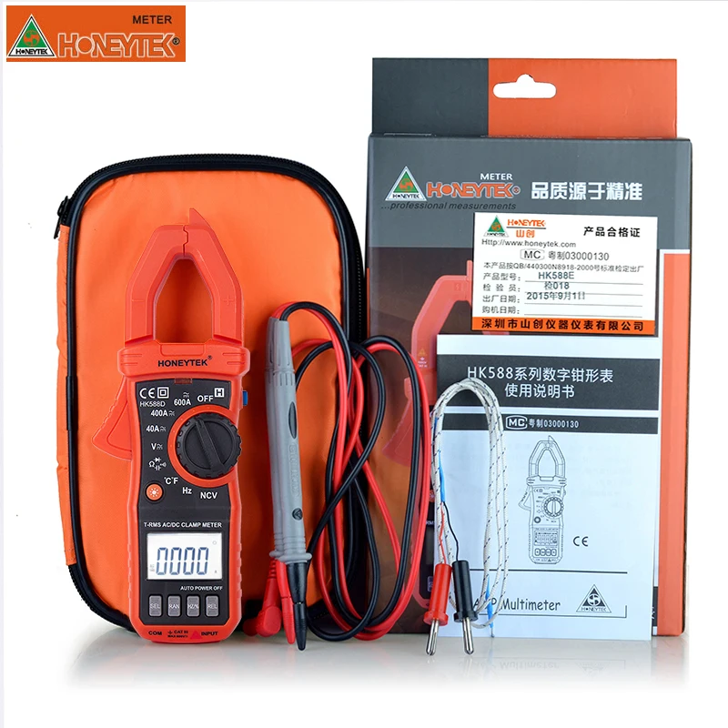 HK588D digital clamp multimeter multimetro display true RMS for accurate AC voltage current Overload protection temperature