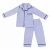 100% cotton blue striped fall children pajama boy clothing set seersucker kids pajamas