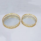Gold Mirror Top Fruit Cake Tray Metal Wedding Cupcake Display Stand Set