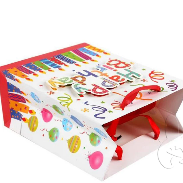 decoration handmade 3d happy birthday colorful paper gift bag