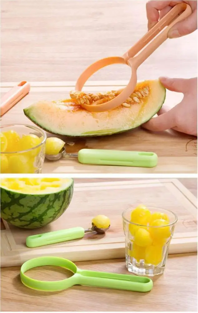2 In 1 Fruit Set Melon Scoop Baller Peeler+Spoon Random Plastic Fruit & Vegetable Watermelon Tomato Kitchen Cooking Tools KC1014