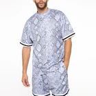 custom men snake skin print half sleeve ribbed cuff crew neck t shirt