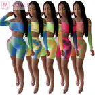 S5059 multicolor sexy long sleeve beach wear 2019 woman clothing bandage fishnet two piece set