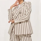Pants Suits OEM Women Striped Blazer with Trousers Suit