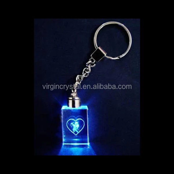 crystal love heart keychain with led light for weding door gift