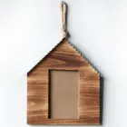 Rustic small house shaped natural wood and metal home decorative wall hanging picture photo frame with glass