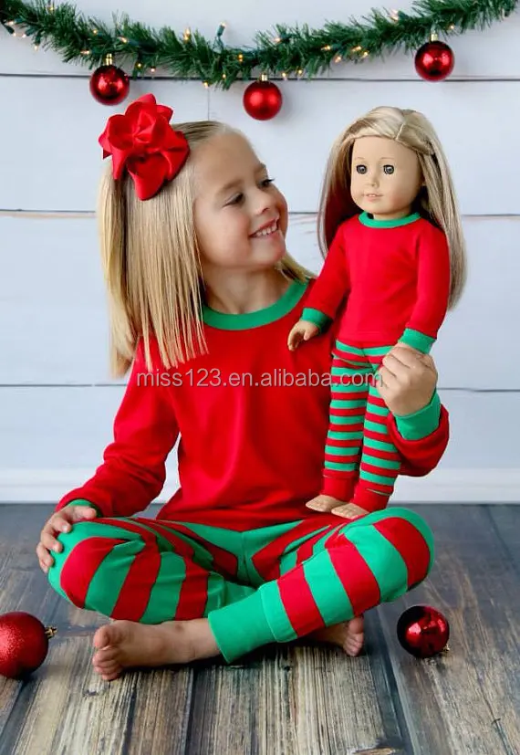 Cheap Old fashion Christmas kids pajama sets with red and white stripe