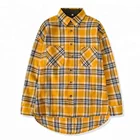 New justin bieber FEAR OF GOD Scotland grid long sleeve shirts Hiphop extended curved hem oversized Men shirt yellow