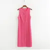High strech pink color sleeveless sexy button up long wrap ladies knit dress