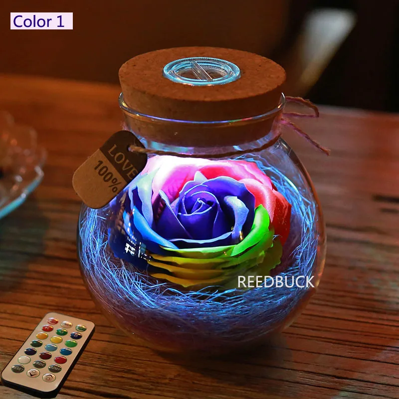 Led Romantic Rose Flower Night Light Lucky Bottle RGB Dimmer Lamp With 16 Color Remote Holiday Gift For Lover Girl Bedroom Decor (7)