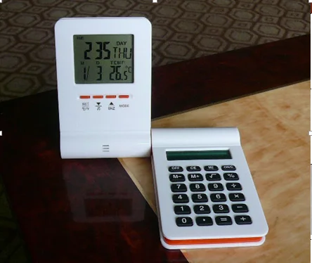 calculator and temperature clock